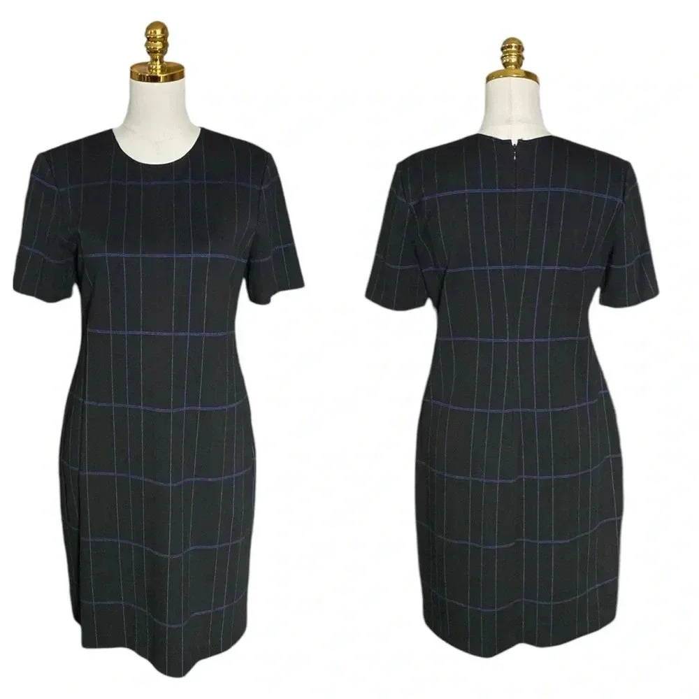 THEORY | Women’s Windowpane Stretch Knit Shift Dress Size 10 - Picture 4 of 9